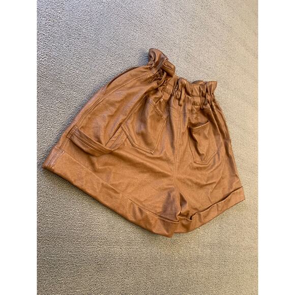 Ronny Kobo Women Large Brown Faux Leather Paperbag Shorts - Picture 10 of 13